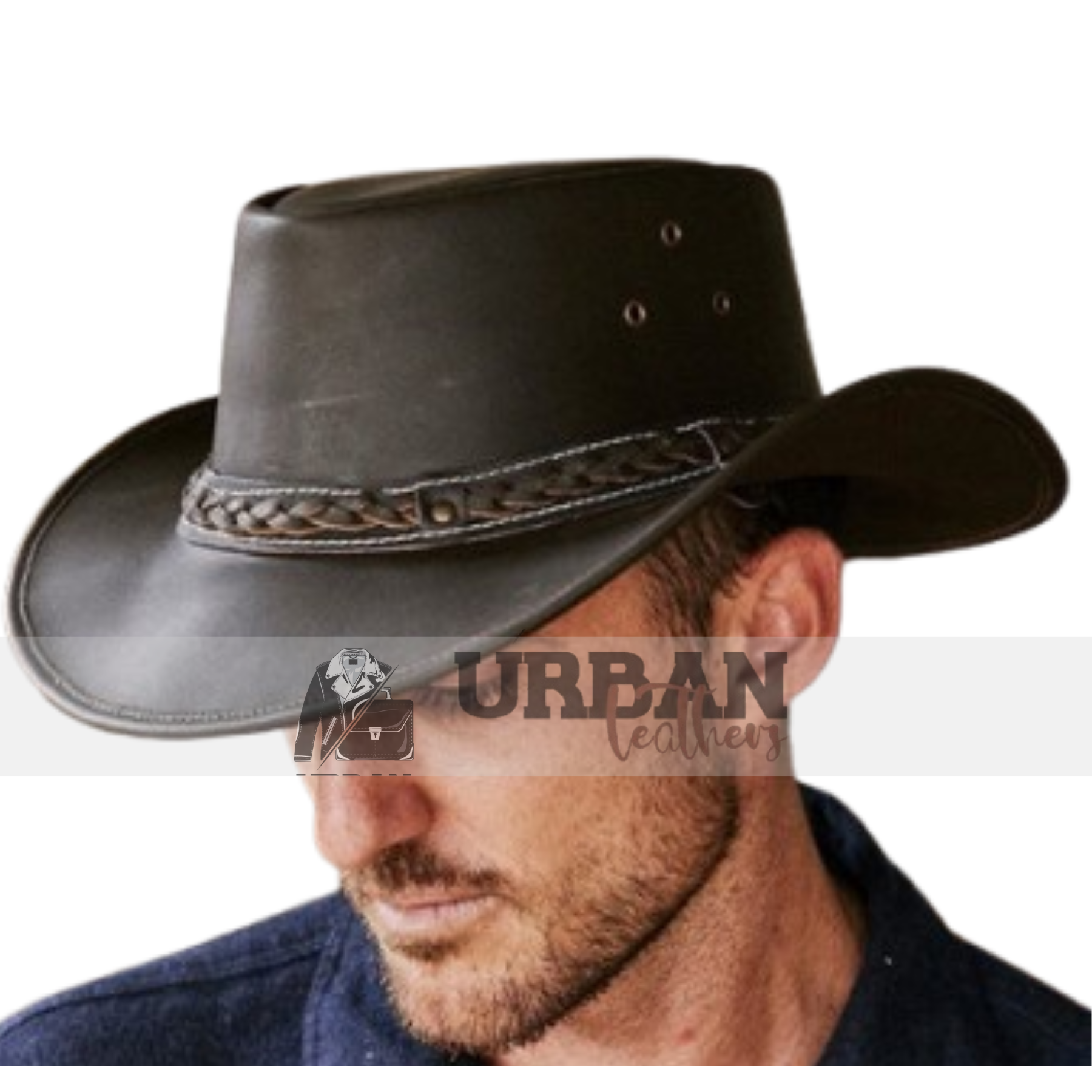 Embrace Western style with a sleek black cowboy hat and braided band!