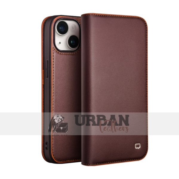 iPhone Flip Leather Stand Case with kickstand and wallet features.