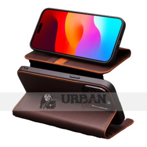 iPhone Flip Leather Stand Case with kickstand and wallet features.