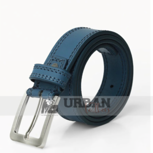 The Royal Navy Leather Belt features premium navy leather, a polished buckle, durable stitching