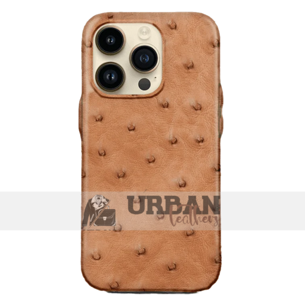 Genuine ostrich leather iPhone case for ultimate protection and style.