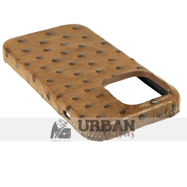 Genuine ostrich leather iPhone case for ultimate protection and style.