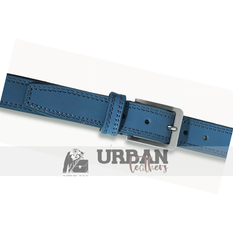 The Royal Navy Leather Belt features premium navy leather, a polished buckle, durable stitching,