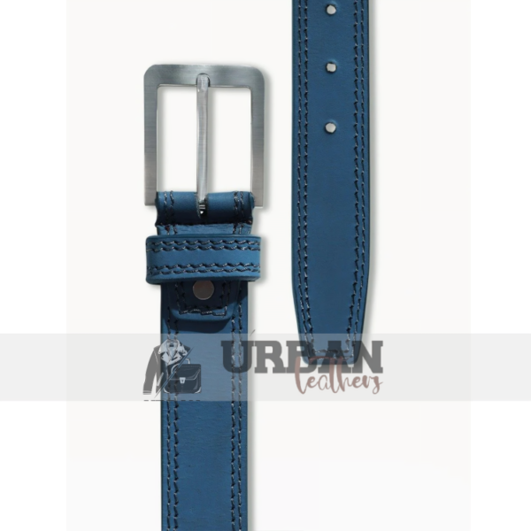 The Royal Navy Leather Belt features premium navy leather, a polished buckle, durable stitching,