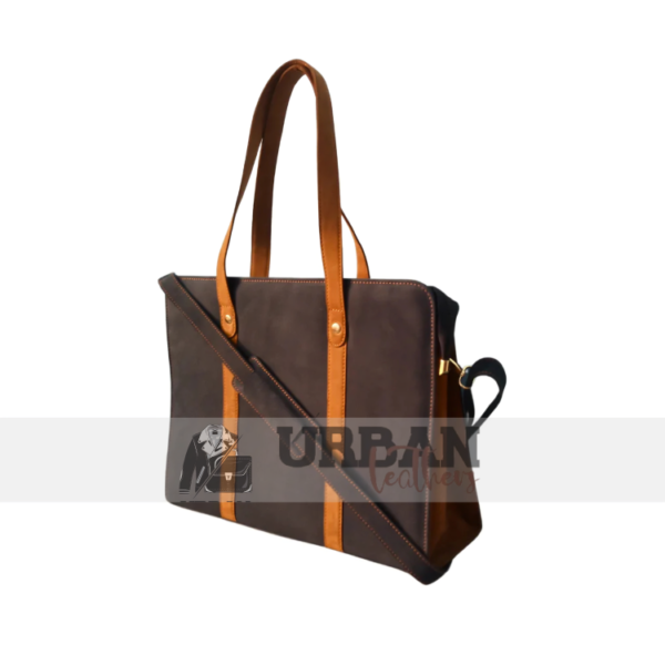 The Luxury Leather Business Tote for Women is a sleek, spacious bag with a padded laptop compartment and multiple pockets, perfect for work and travel.