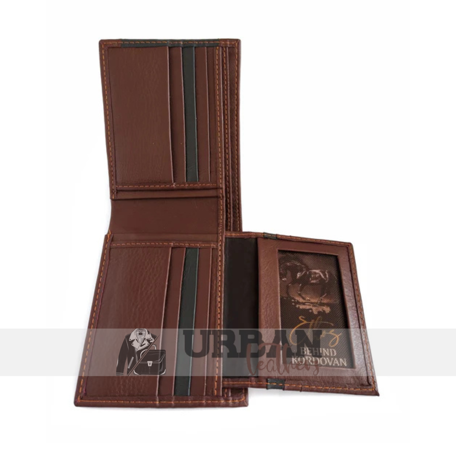 Premium brown leather wallet with sleek design and contrast stitching, featuring multiple card slots and cash compartments.