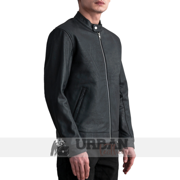 Men's Brown Leather Bomber Jacket with a timeless design.