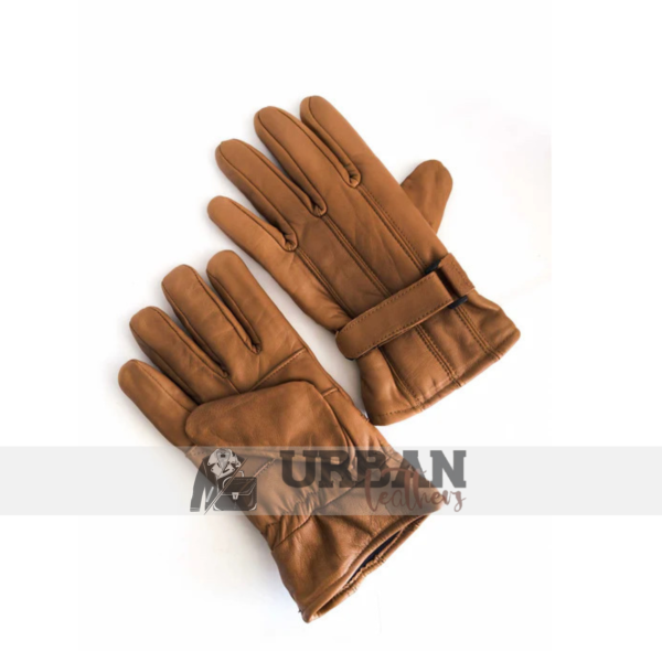 High-quality men's sheep leather winter gloves with adjustable strap for warmth and style.