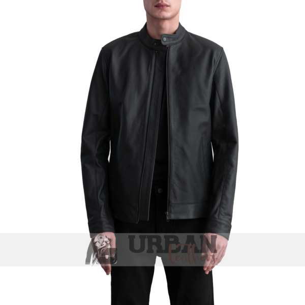 Men's Brown Leather Bomber Jacket with a timeless design.