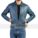 Men's Classic Leather Jacket with Zipper Image