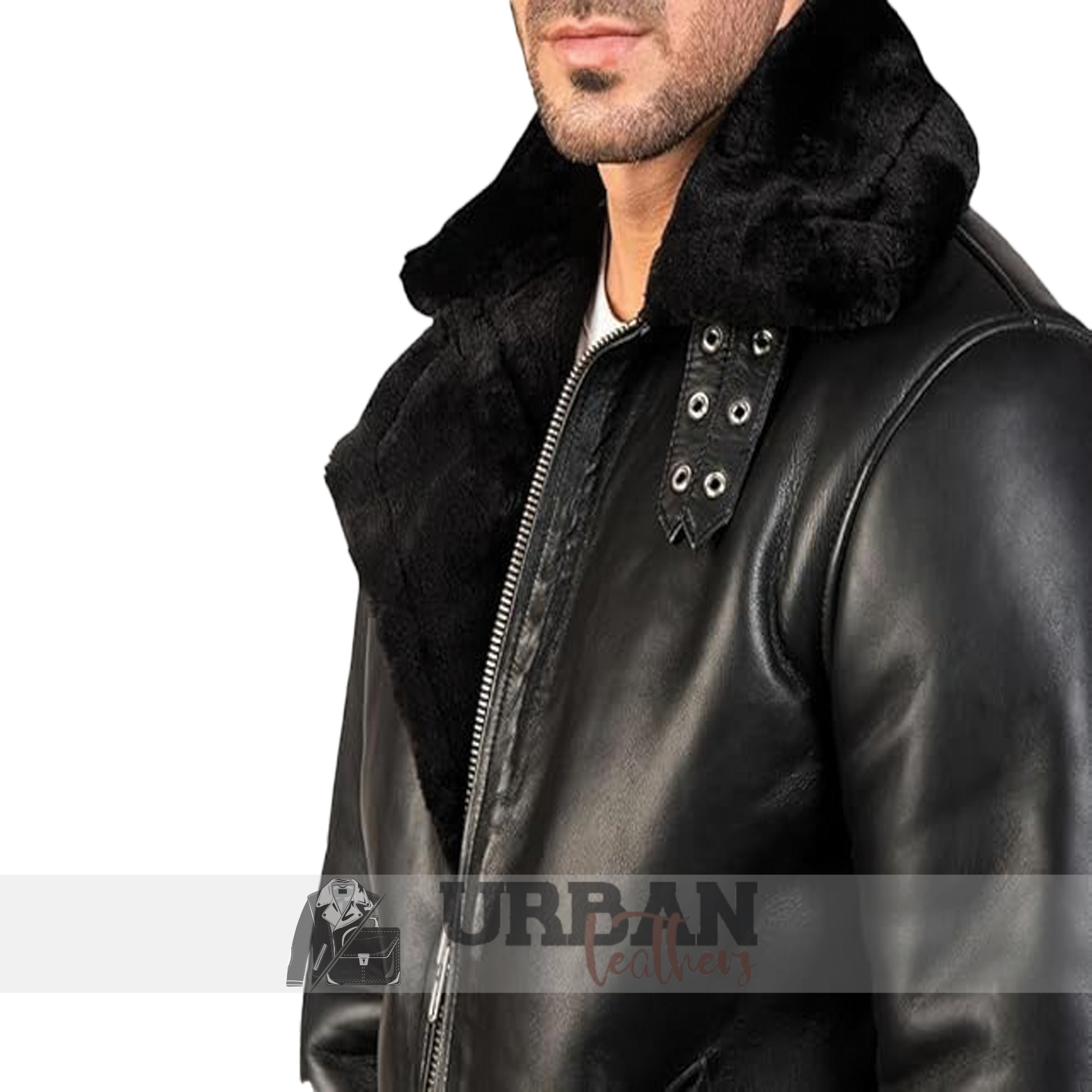 Men's Brown Shearling Leather Bomber Jacket with cozy shearling lining and classic bomber design.