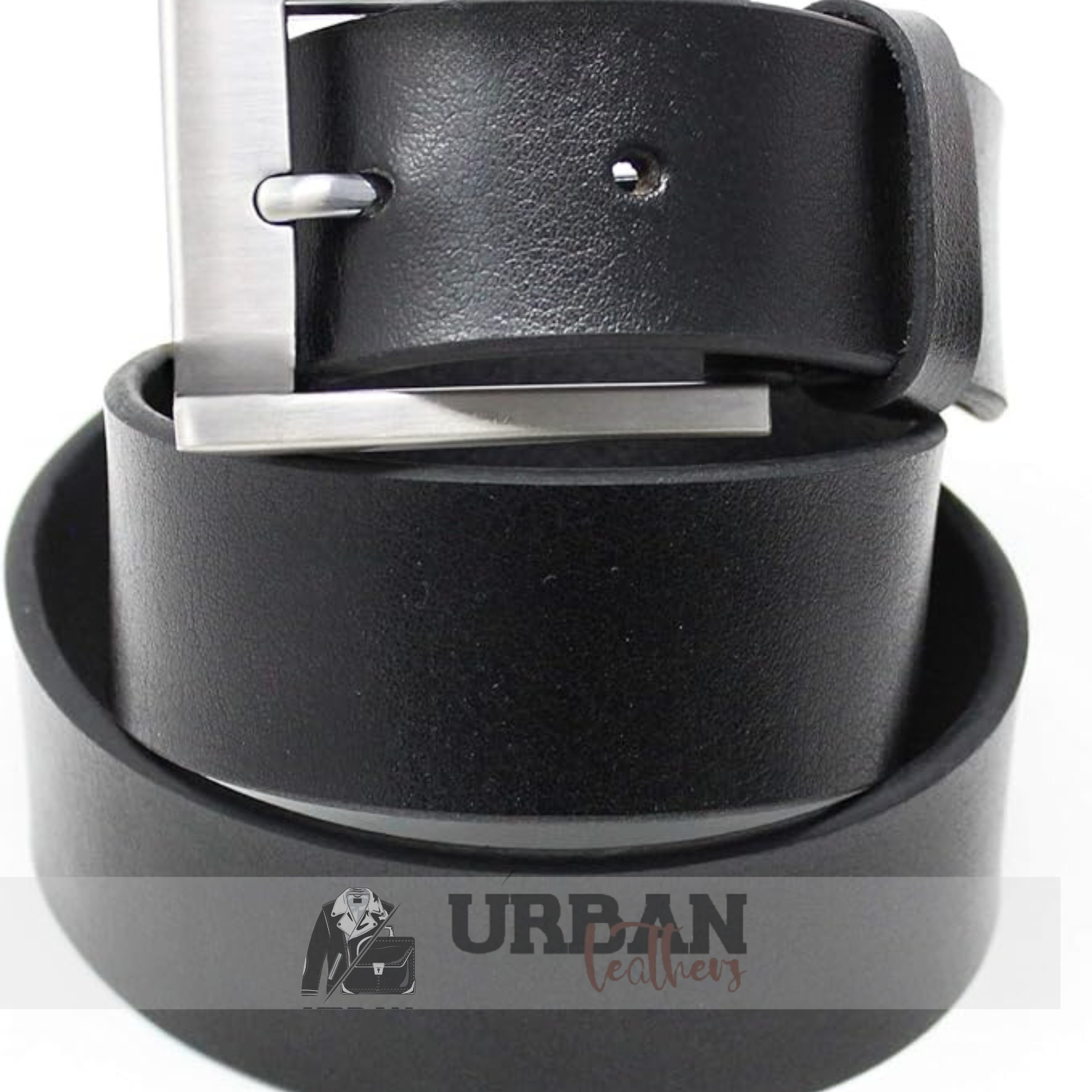 Stylish leather belt with a sleek metal buckle for men.