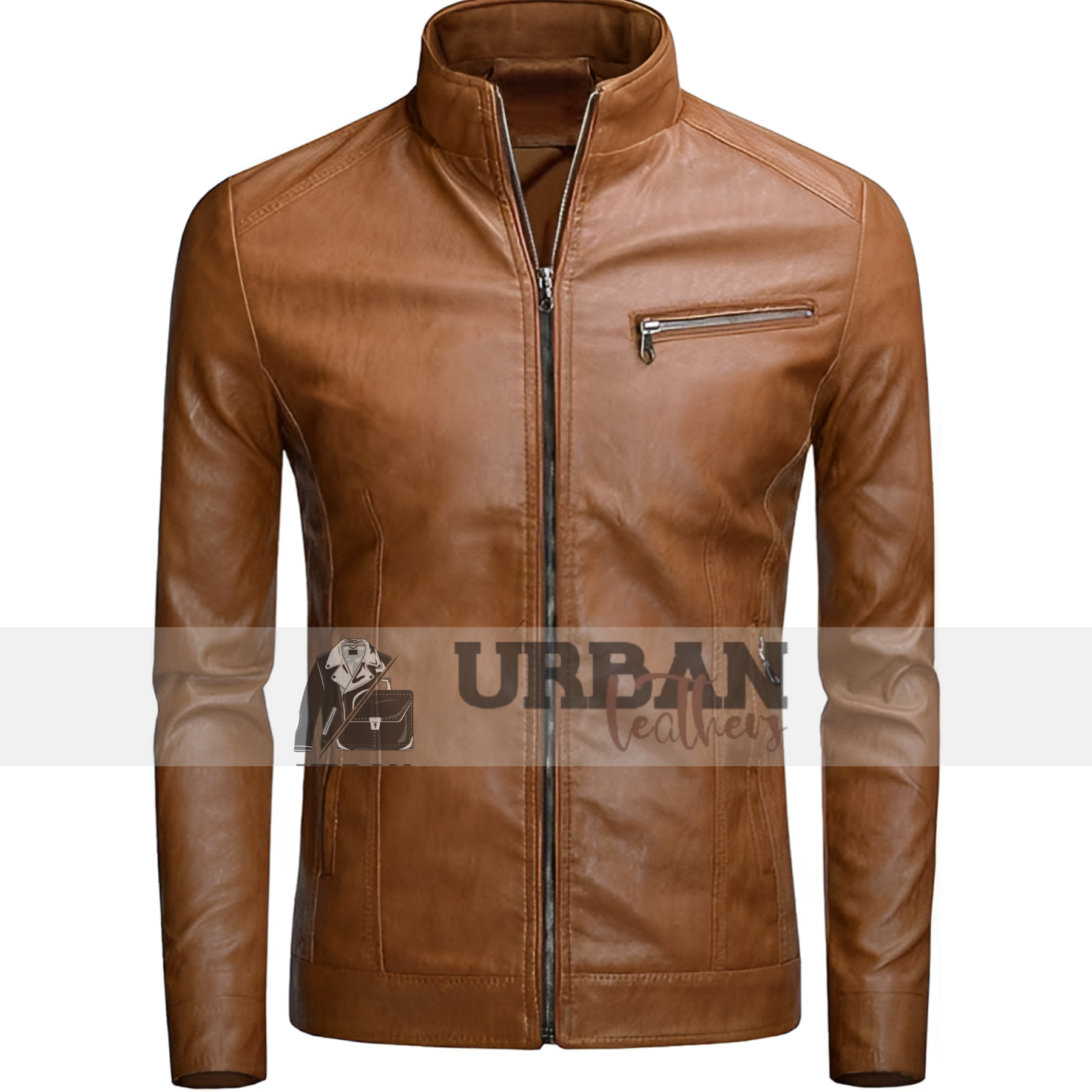 Men's faux leather jacket with zipper details, slim-fit design, and practical pockets for a stylish, modern look.