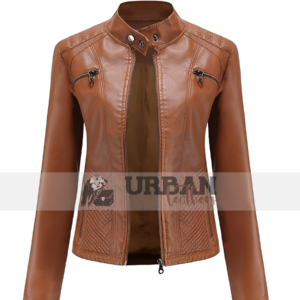 Women's Casual Moto Leather Jacket - Stylish and durable for everyday wear.