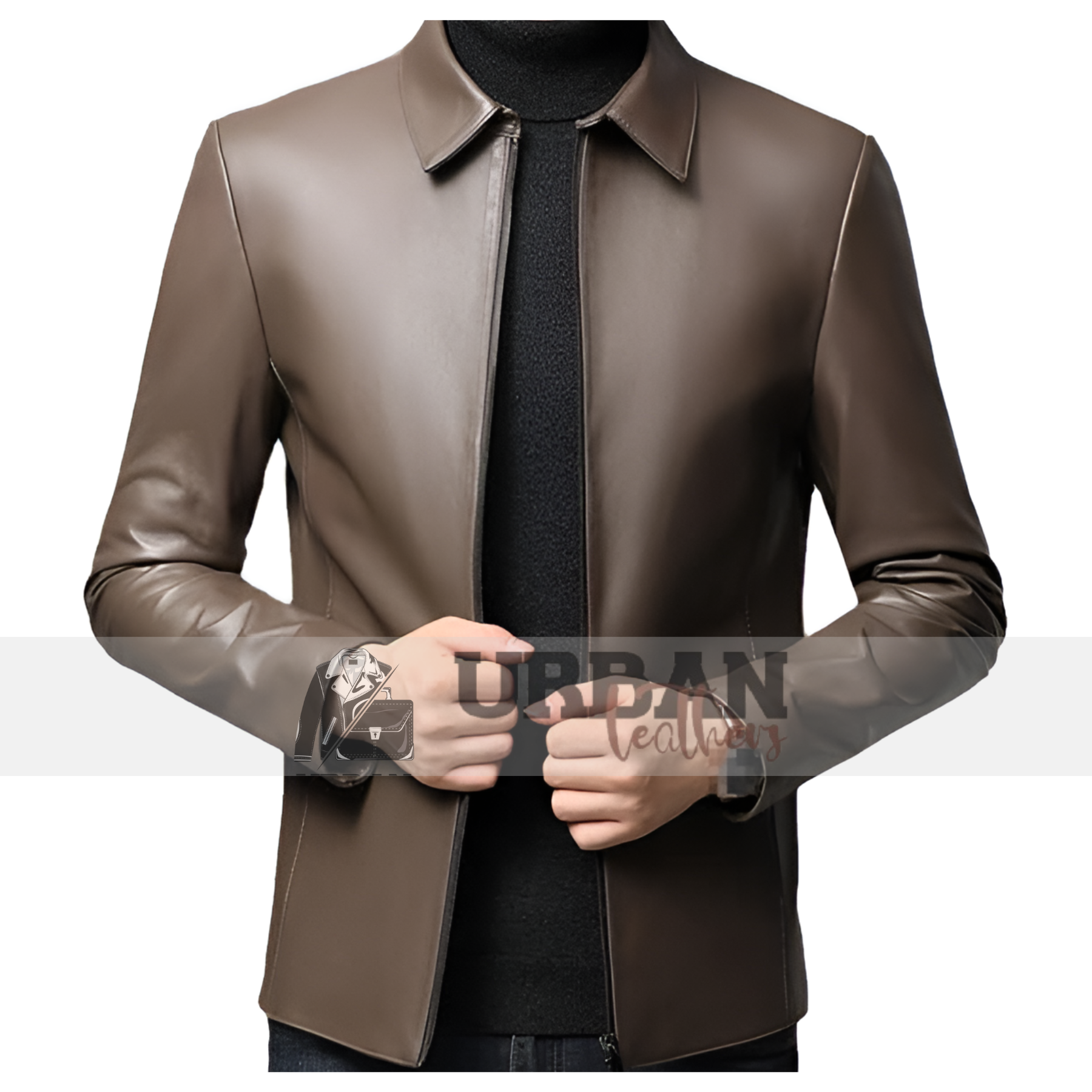 Men's Leather Biker Jacket with Quilted Details.