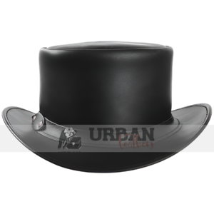 Ultimate black leather top hat with sleek design and stylish finish.