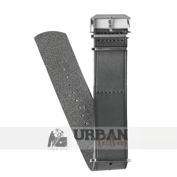 High-quality sleek grey leather NATO strap for watches.